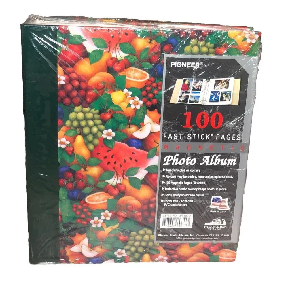 Photo Album Pioneer Vintage 1998 100 Fast-Stick Pages Magnetic Fruit Print NEW